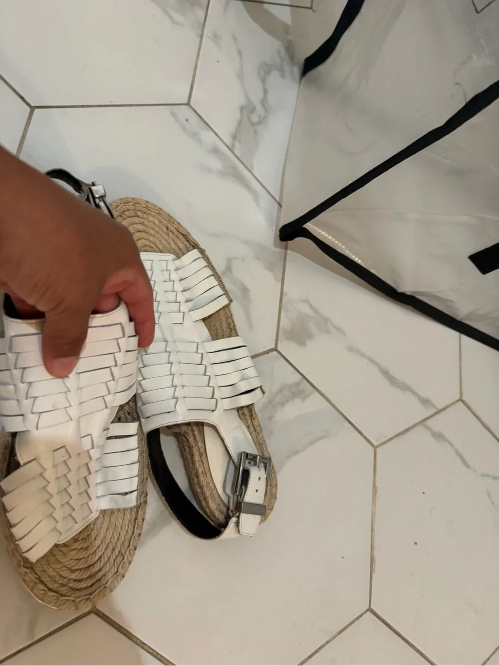 Rebecca Minkoff White Woven Leather Espadrille Sandal